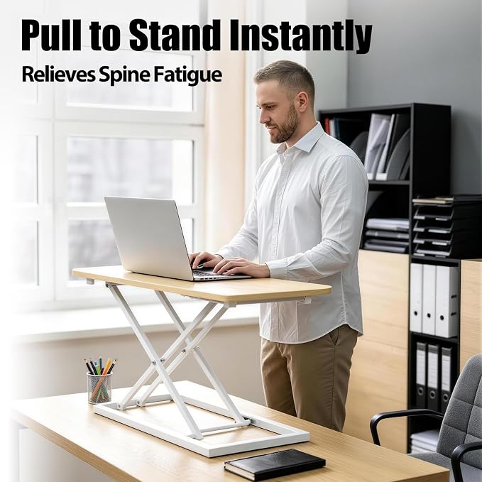 Omhuzsyo 24 in Height Adjustable Standing Desk Converter Stand Up Riser | Suitable for Use in Laptop and Single Monitor,Ergonomic Sit Stand Workstations for Home Office,Keyboard Stand for Desktop