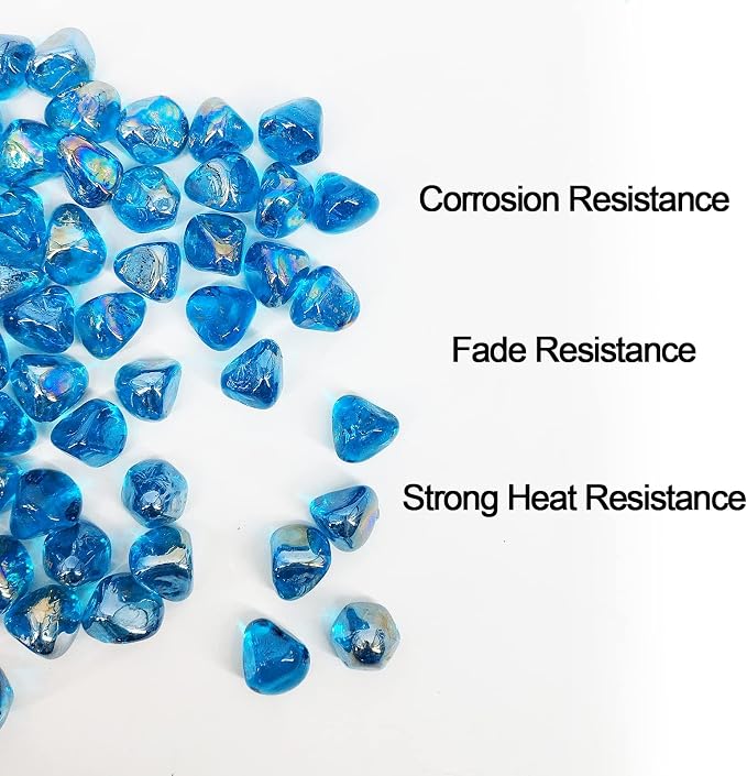 10 Pound 1/2 Inch Fire Glass Beads for Natural or Propane Fire Pit Fireplace and Landscaping, 10 Pounds Cobalt Blue