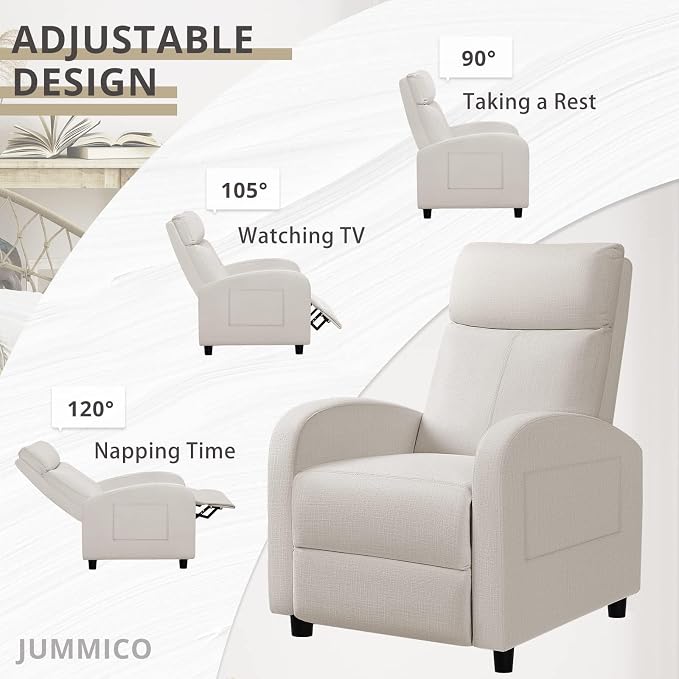 JUMMICO Recliner Chair Adjustable Home Theater Single Recliner Sofa Furniture with Thick Seat Cushion and Backrest Modern Living Room Recliners (Fabric, Beige)