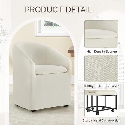 KISLOT Upholstered Dining Chairs Set of 4 with Casters, Modern Side Barrel Armchair with Washable Slipcover & Sturdy Metal Frame for Diningroom Bedroom Livingroom Reading Room, Beige Fabric