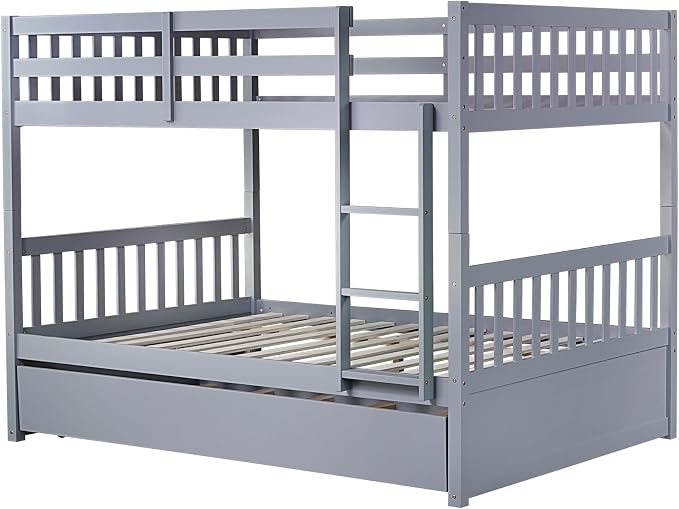 Bellemave Full Over Full Bunk Bed with Trundle,Convertible Bunk Beds with Ladder & Safety Guardrails,Full Size Trundle Bunk Beds for Kids Girls Boys,Grey
