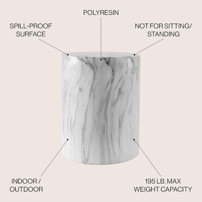 JONATHAN Y Troy Modern 17" Faux Marble Cylinder Accent Table, Round Pedestal End Table and Decorative Indoor Stool for Living Room, Small Minimalist Drum Side Table, White and Black TBL1101A