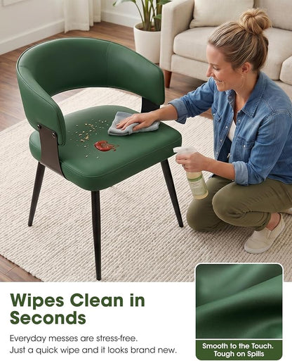 Dining Chairs Set of 4, Modern Upholstered PU Leather Kitchen & Dining Room Chairs with Curved Open Back Metal Legs, Kitchen Chairs for Dining Room Restaurant (Green, Set of 4)