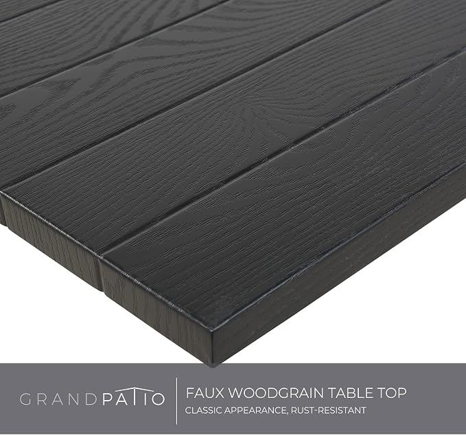 Grand patio 5-Piece Patio Dining Set for 4, E-Coated Outdoor Dining Set Swivel Patio Dining Chairs with Olefin Cushions & 1 Black Square Faux Woodgrain Dining Table with 1.5”Market Umbrella Hole
