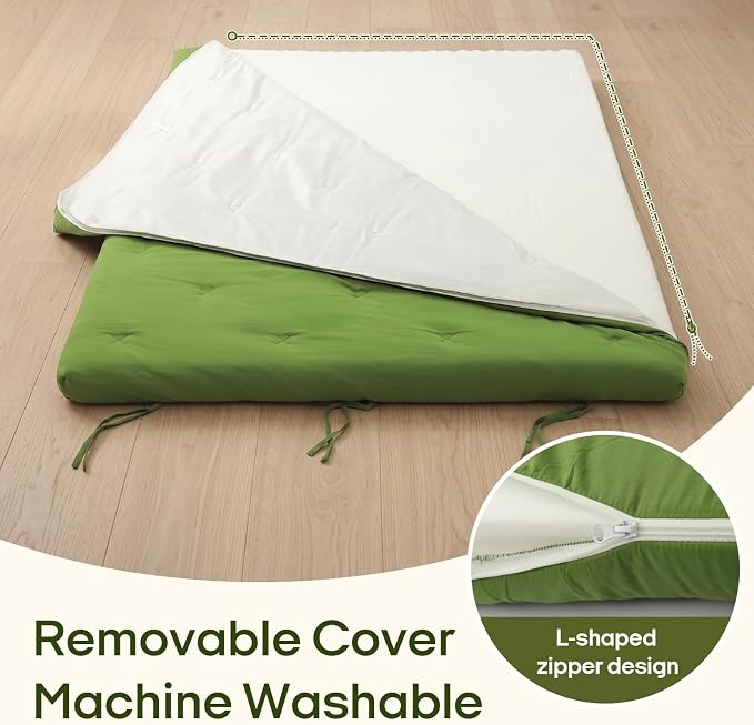 Syrinx Water Resistant Japanese Futon Mattress, King Size 80"x76", 4 Inch Thick Japanese Floor Mattress Tatami Mat, Foldable Floor Bed Sleeping Pad for Dormitory Guest Room Camping