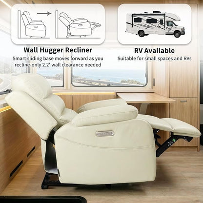 EONIX Power Zero Wall Hugger Power Recliner Chair for Small Space RV Living Room,Power Recliner with Massage and Heat, USB & USB-C Charging Ports, SXXY003992, Cream White