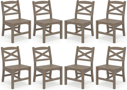 Outdoor Armless Dining Chairs Set of 8,HDPE Patio Chairs with Wide Seat,All-Weather HDPE Patio Armless Chairs for Porch, Backyard, Deck, White Brown, Table not Included