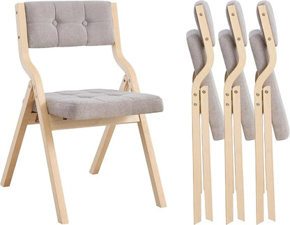 4-Pack Folding Dining Chairs with Cushion,Padded Foldable Dining Chairs,Portable Wooden Folding Chairs with Tufted Buttons Seat for Dining Rooms Kitchen Wedding and Party Indoor Lightgrey
