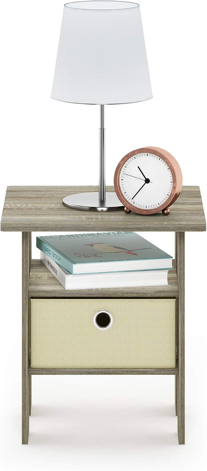 Furinno TIDUR 3-Tier Night Stand, Nightstand with Storage Bin, Sonoma Oak | Open Shelf Design, Bedside Table, End Table, Side Table for Bedroom, Living Room
