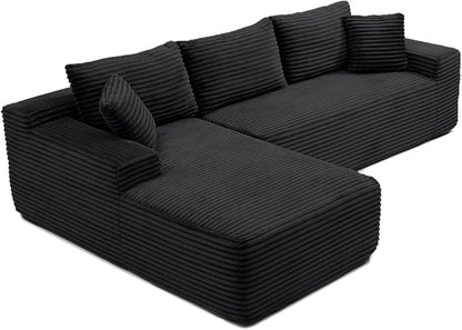 105-Inch L-Shaped Left Facing Corner Compressed Sofa Modular Sectional Boneless Cloud Sofa Floor Foam Couch with Chaise Lounge, Corduroy Corner Boneless Cloud Couch