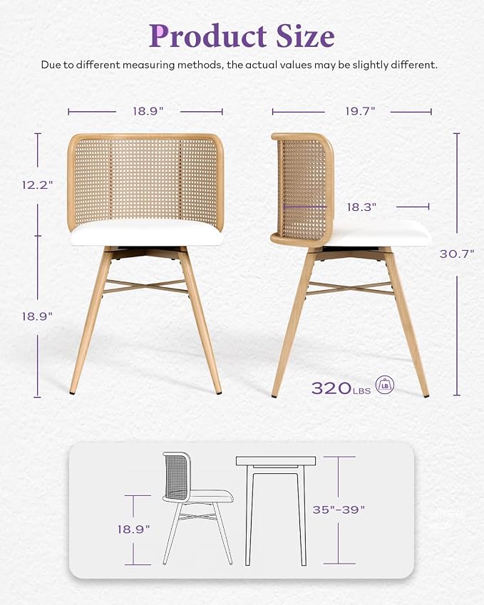 TYBOATLE Swivel Rattan Dining Chairs Set of 4 (Cream White) | Farmhouse, Boho, Rattan Woven Back, Faux Leather Seat, Metal Legs, Upholstered, Kitchen, Dining Room