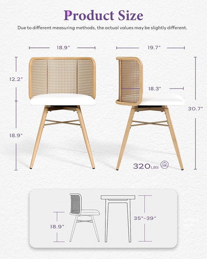 TYBOATLE Swivel Rattan Dining Chairs Set of 4 (Cream White) | Farmhouse, Boho, Rattan Woven Back, Faux Leather Seat, Metal Legs, Upholstered, Kitchen, Dining Room