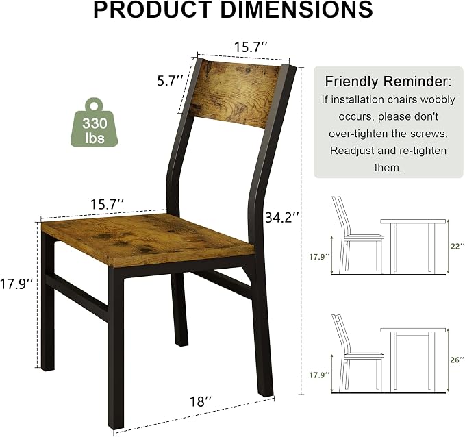 Feonase Dining Chairs Set of 6, Modern Kitchen Chairs with Ergonomic Backrest, MDF Board and Metal Legs, Dinner Chairs for Dining Room, Kitchen and Living Room, Rustic Brown
