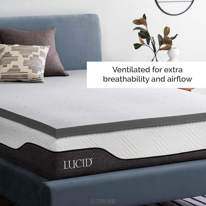 Lucid 2 Inch Bamboo Charcoal Infused Memory Foam Mattress Topper - Full Size – Moisture and Odor Control - Ventilated - Plush Feel, Pressure-Relieving Bed Topper – CertiPur Certified
