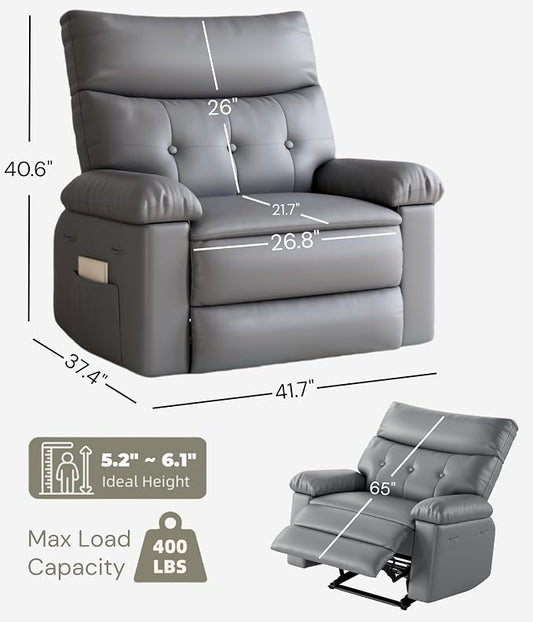 GarveeHome Oversized Recliner Chair, 27" Extra Wide Manual Recliner with Heat and Massage, 400lbs Heavy Duty PU Leather Single Sofa, Large Lazy Chair for Big and Tall Adults, Living Room & Bedroom