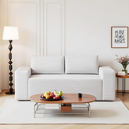 JINGLING 71" Small Couches for Small Spaces, Memory Foam Loveseat Corduroy Couch in a Box, Compressed Boneless Sofa for Living Room Bedroom, Apartment Furniture, No Assembly Required, White