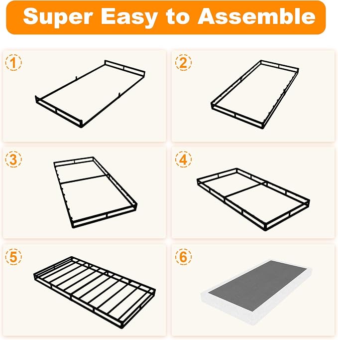 NHODIR Box Spring for Twin Bed, 7 inch Twin Size Box Spring Only, Strong Metal Frame Mattress Foundation, No Noise, Easy Assembly