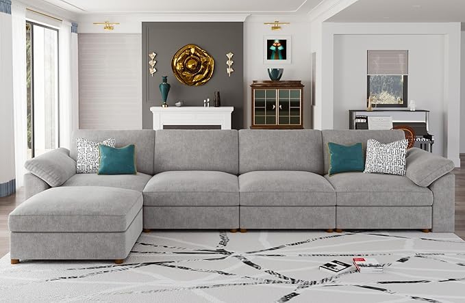 EASE MOOSE Oversized Modular Sectional Sofa, Modern Oversized L Shape Sectional Couch,Comfty Deep Seat Modular Sofa with Ottoman