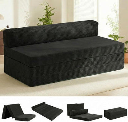 5-in-1 Convertible Sofa Bed, Boneless Loveseat with Removable Cushions & Washable Cover, Futon Sofa Bed with Handle, Pull Out Couch for Small Spaces, King Size, Black
