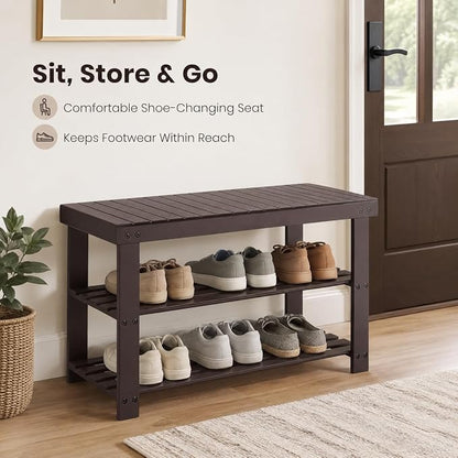 Shoe Rack Bench, 3-Tier Shoe Storage Organizer for Entryway , Shoe Shelf for Small Spaces, Multi-Functional Side Table Plant Stand, Shoe Stand for Bedroom, Living Room, Closet, Front Door, Brown
