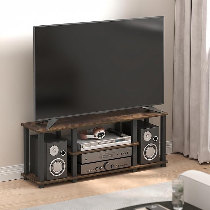 Furinno Turn-S-Tube TV Stand, 3-Tier Toolless Assembly Entertainment Center, Rectangular TV Console for TV up to 50 Inch, for Living Room, Bedroom, Amber Pine