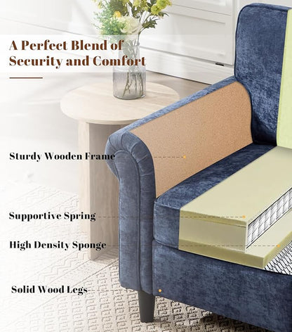 Kingfun Loveseat 2 Seater Couch, Mid Century Modern Chenille Sofa with Rolled Arms and Deep Seats, Fluffy Comfort for Living Room, Apartment, Easy Assembly, Blue