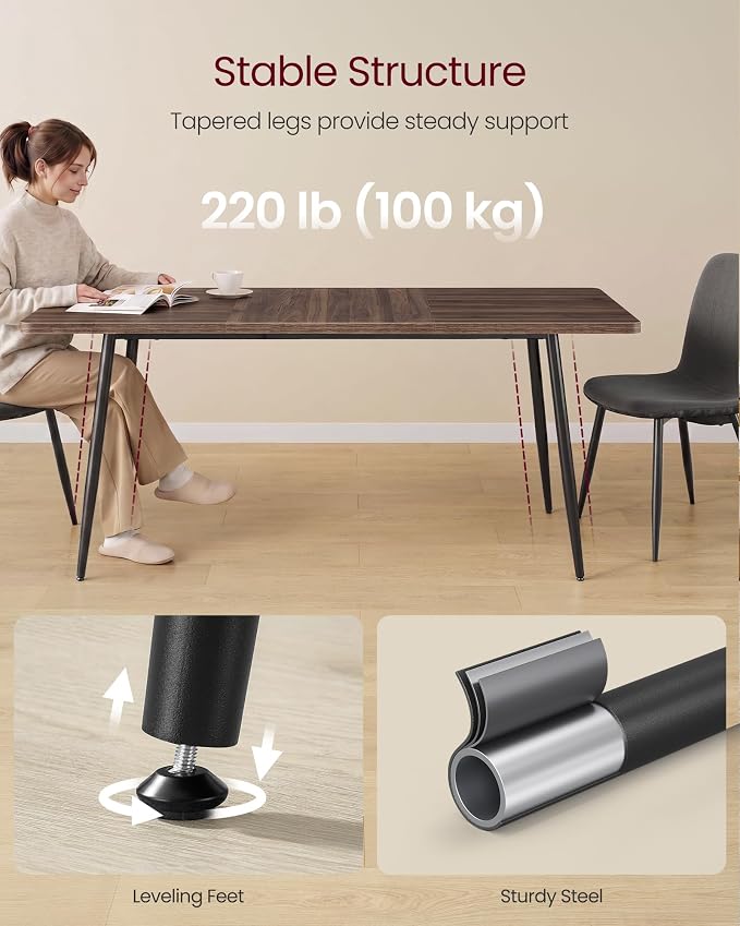 VASAGLE 70.9" Dining Table for 6-8 People, Modern Kitchen Table, Heat-Resistant Tabletop, Quick Assembly, for Dining Room, Natural Walnut and Ink Black, Island Collection UKDT108K101S