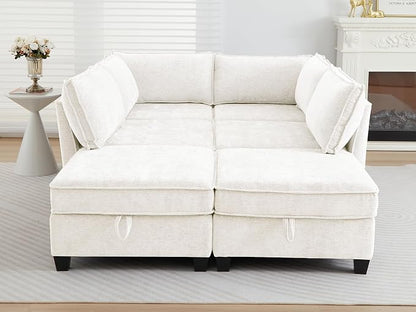 ORRD Sleeper Modular Sectional Sofa Set, Convertible Couch Bed with Storage, 6 Seater and 4 Armrestes Sofa Modular for Living Room, Office (Beige)