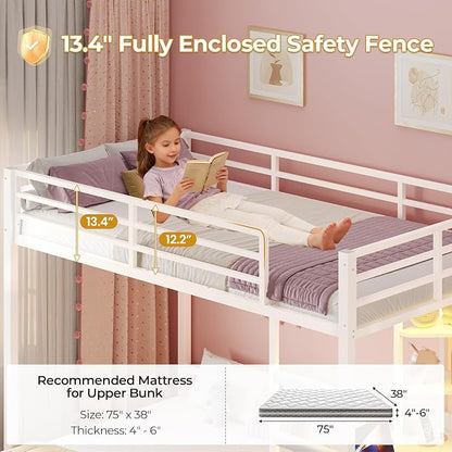 ADORNEVE Twin Over Full Bunk Bed with Desk, Bunk Beds Twin Over Full Size with Charging Station & Led Lights, Storage Drawers & Shelves, Loft Bed with Safety Guardrail & Ladder for Kids/Teens, White