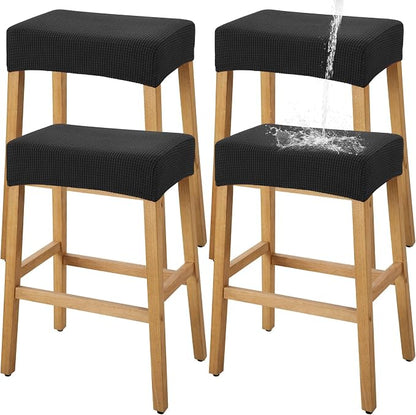 YISUN Stool Covers Rectangle - 4 Pack Stretch Waterproof Saddle Seat Cover Counter Bar Stools Bar Chairs Covers Kitchen Island Chairs Cushion Protector (4, Black)