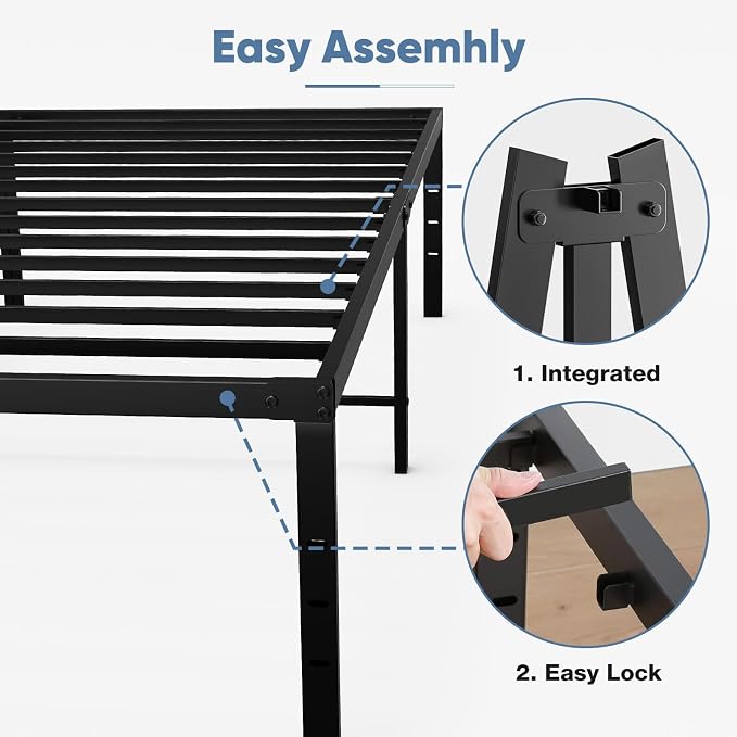 DUMOS Twin Size 16 Inch Bed Frame - Metal Platform Bed Frame Mattress Foundation with Steel Slat Support, No Box Spring Needed, Storage Space Under Base, Easy Assembly, Black