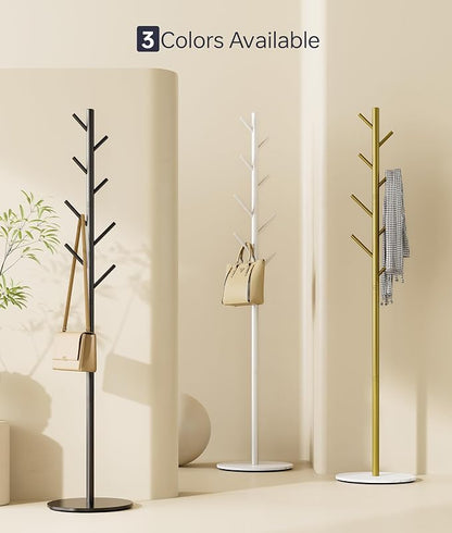 Coat Rack with 8 Hooks, 3 Adjustable Heights, Modern Hall Tree, Sturdy Metal Clothes Stand with Sintered Stone Base for Entryway, Office, Bedroom, for Coats, Hats, Handbags and Scarves, White