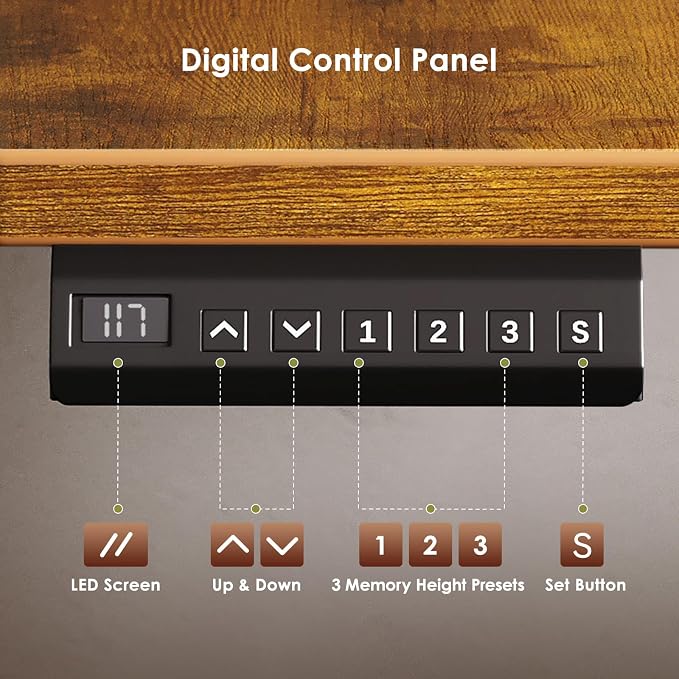 OffiGo Electric L Shaped Standing Desk, 55 Inches Height Adjustable Table, Reversible Corner Stand Up Desk, Lifting Computer Table for Home Office, Computer Workstation, Rustic Brown