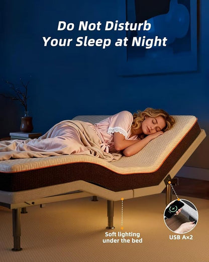 Full Adjustable Bed Frame, Wireless Remote, USB Port, Head & Foot Incline, Underbed Lighting, Heavy Duty Electric Platform, Zero Gravity Mode, Quiet Motor, Easy Assembly