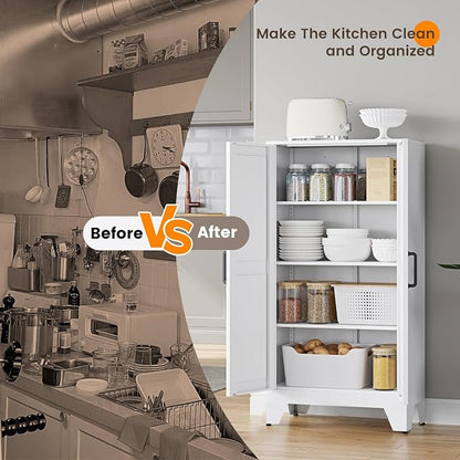 Yizosh Metal Storage Cabinet with 2 Doors and 3 Adjustable Shelves - 47" White Kitchen Pantry Storage Cabinet Locker for Kitchen,Living Room,Dining Room