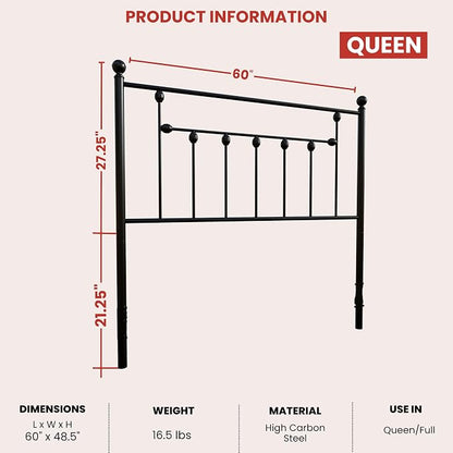 Victorian Metal Headboards, Adjustable Height Iron Frame, Rustic Farmhouse Style, Elegant and Durable Design, Easy Assembly, Universal Fit for Kids & Adults, Queen Size, Black Finish