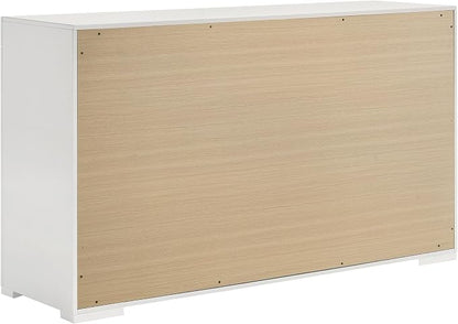Coaster Home Furnishings Ives Contemporary 5-Piece Bedroom Set Queen Size LED Panel Bed Frame 57-inch Headboard White High Gloss 224941Q-S5