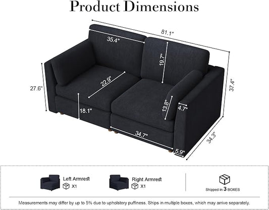 Oversized Modular Sectional Sofa Loveseat Cloud Couches Blue | 2-Seater Deep Seat Couch for Living Room, Luxury Comfortable sofa, Solid Wood Frame, Removable Washable Cover