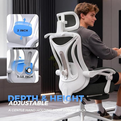 CYKOV Ergonomic Office Chair with Footrest - Adjustable Lumbar Support & Headrest, 90-135° Reclining Mesh Back Computer Chair - Home Office/Gaming, 350lbs Capacity