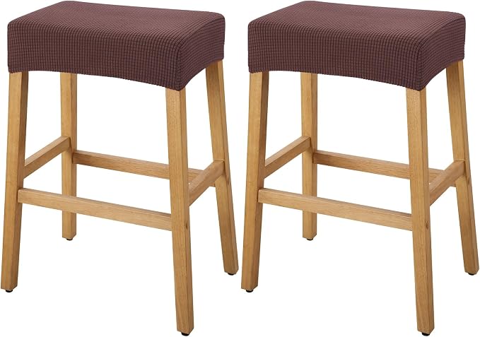 YISUN Stool Covers Rectangle - 2 Pack Stretch Waterproof Saddle Seat Cover Counter Bar Stools Bar Chairs Covers Kitchen Island Chairs Cushion Protector (2, Coffee)