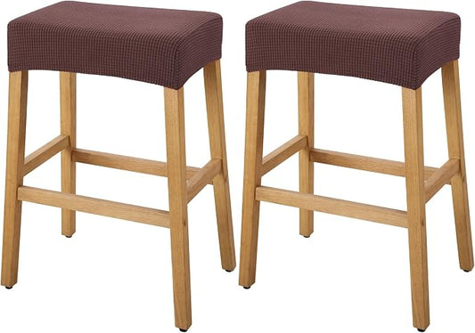 YISUN Stool Covers Rectangle - 2 Pack Stretch Waterproof Saddle Seat Cover Counter Bar Stools Bar Chairs Covers Kitchen Island Chairs Cushion Protector (2, Coffee)