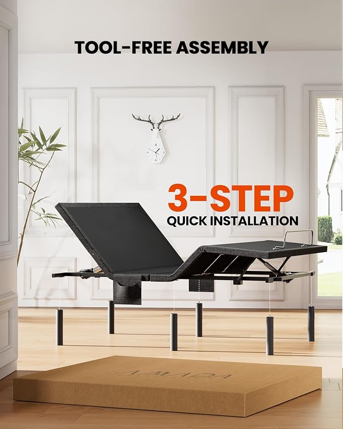 AMADA HOMEFURNISHING Adjustable Bed Frame with Massage, App-Controlled Split King Adjustable Bed with 4 USB Ports & Under-Bed Night Light, Wireless Electric Bed Frame, 4 Height Options, SK2