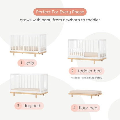 dadada Baby Bliss 4-in-1 Convertible Crib to Toddler Bed & Floor Bed – Made in Italy, GREENGUARD Gold Certified, Baby-Safe Finish, Sustainable Beechwood, Modern Design (White and Natural)