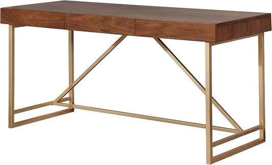 24/7 Shop at Home Jannie Modern 1-Drawer Wood Desk, Light Walnut