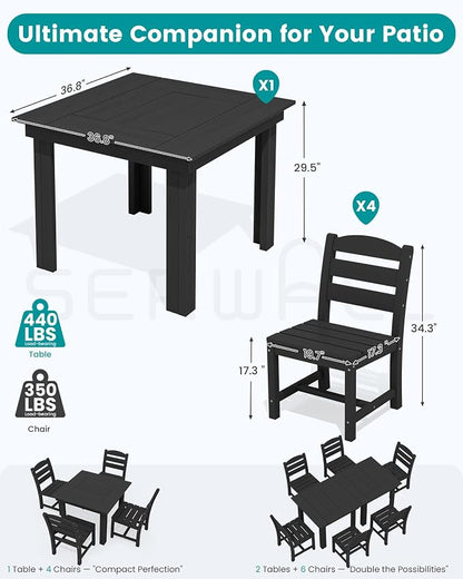 SERWALL HDPE Outdoor Square Dining Set for 4 | with Armless Chair Seat