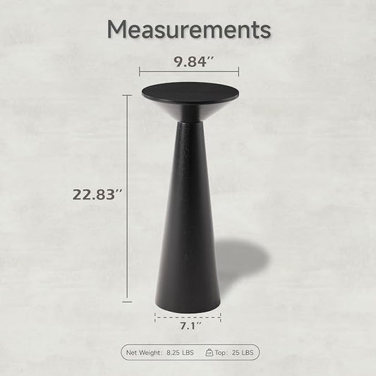 COZAYH Farmhouse Tall Pedestal End Table Small Solid Wood Martini Table Plant Stand Modern Round Drink Table for Small Space Living Room, Black
