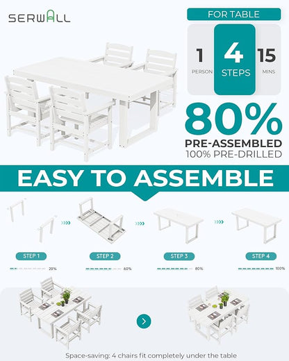 SERWALL HDPE Outdoor Dining Set for 4, 67'' Patio Table and Chairs Set | with Armchair Seat