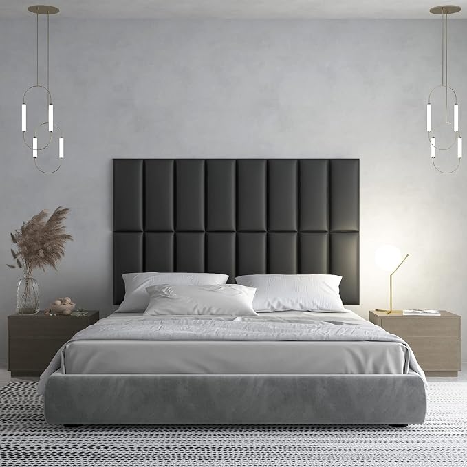Art3d Peel and Stick Headboard for Twin in Black, Pack of 4 Panels Sized 9.84" x 23.62", 3D Wall Panel, Upholstered Wall Panel