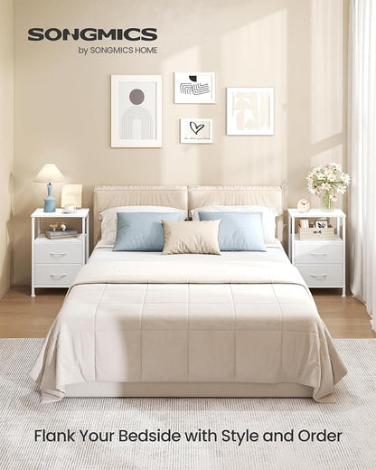 SONGMICS Nightstand, Bed Side Table, End Table with 2 Drawers and 1 Open Shelf, Industrial, Set of 2, Cloud White, BELLAH Collection ULGS062W101S