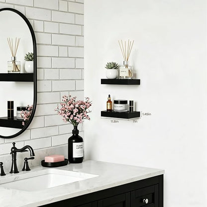 Floating Shelves Set of 2,11.8'' Wood Wall Shelves with Invisible Bracket for Living Room,Bedroom,Kitchen,Bathroom,Black